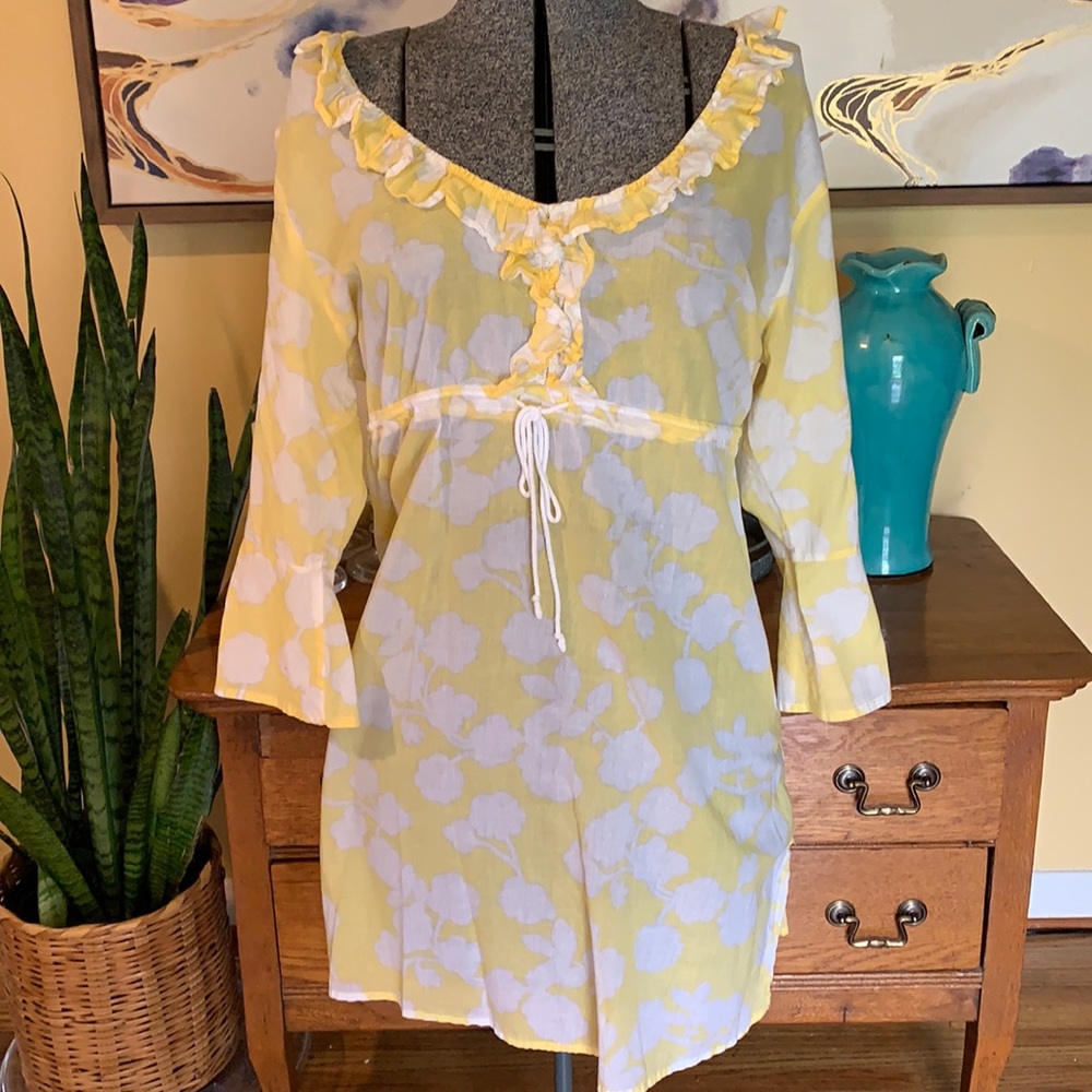 Yellow and white beach cover-up dress